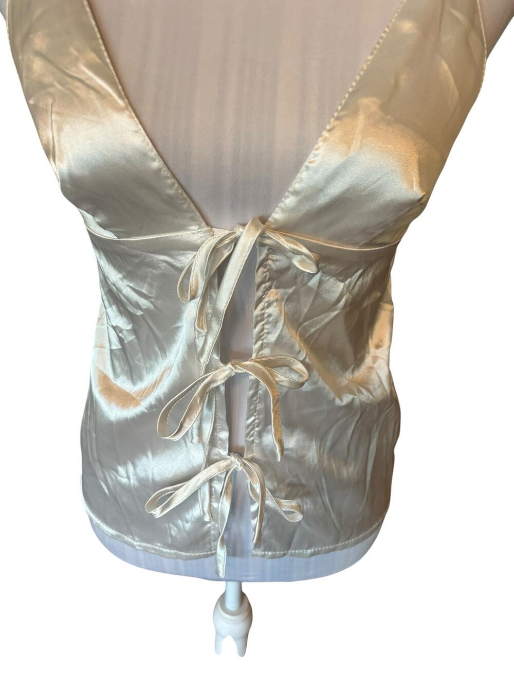 SHEIN White Satin Tie Front Top Size S
